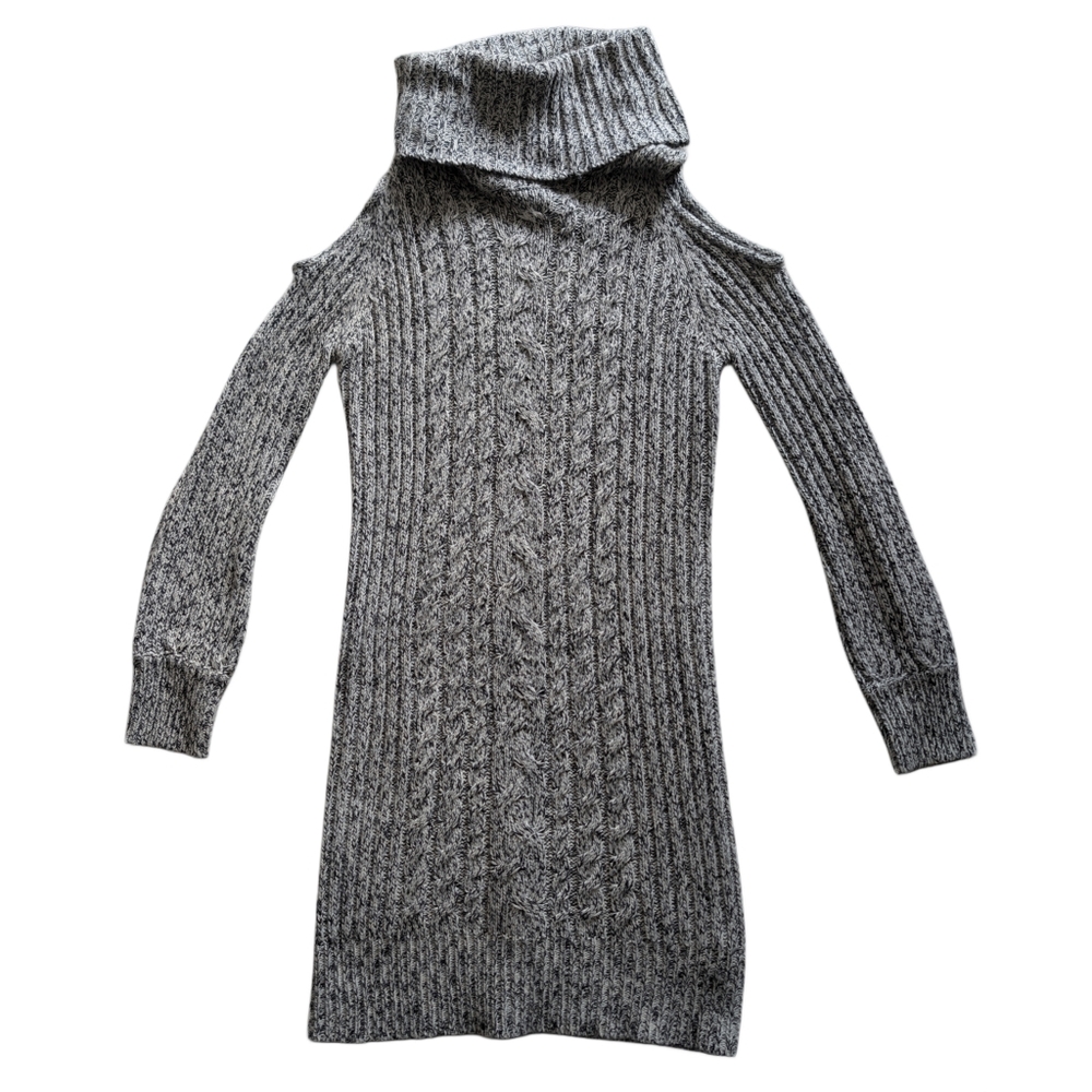 Women's Small Grey Long Sleeve Turtle Neck Cold Shoulder Sweater‎ Dress